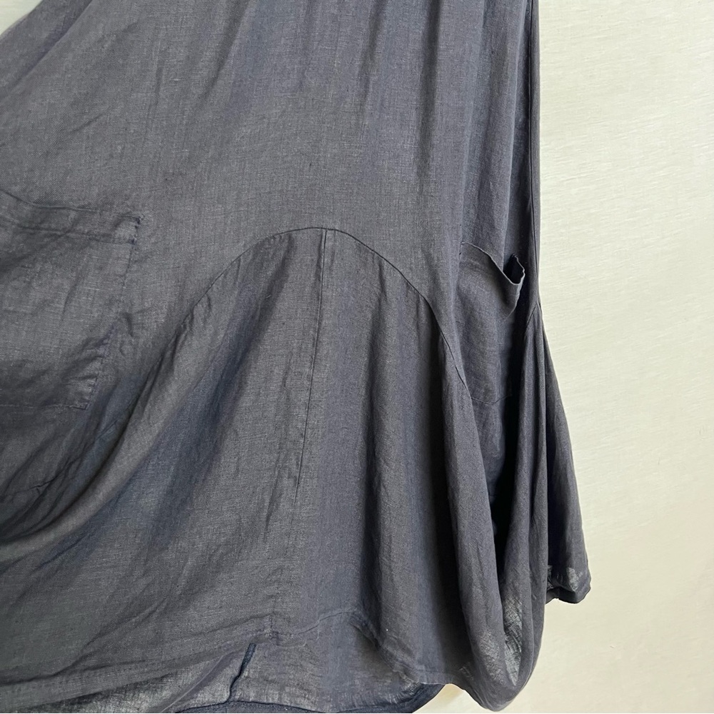 Linen Asymmetrical Navy Artsy Sleeveless Tank Dress - Picture 4 of 16
